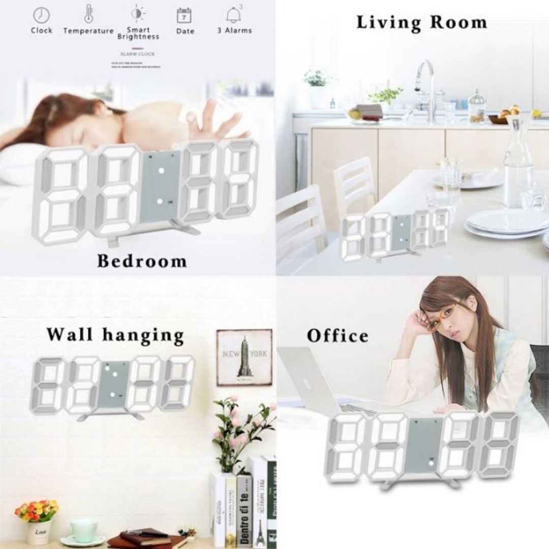 3D LED Digital Alarm Clock – Smart USB Desk & Wall Clock with Temperature Date 3 Alarm Auto Dimming & Snooze Modern Home Office Decor Living Room Cyberpunk Time Luminous Multifunctional Gift Idea Men