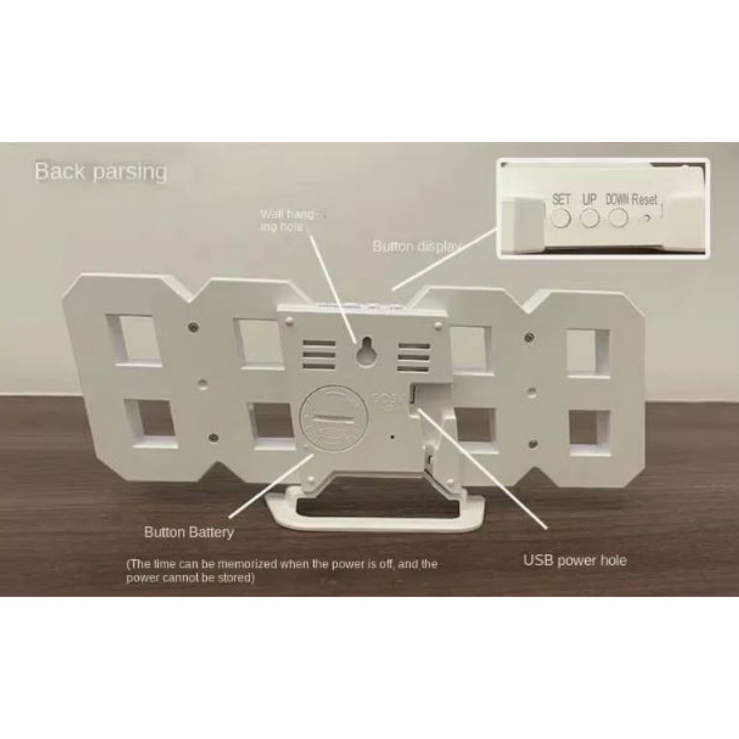 WHITE 3D LED Digital Alarm Clock Smart USB Desk & Wall Clock with Temperature Date 3 Alarm Auto Dimming & Snooze Modern Home Office Décor Living Room Cyberpunk Time Luminous Multifunctional Gift Idea