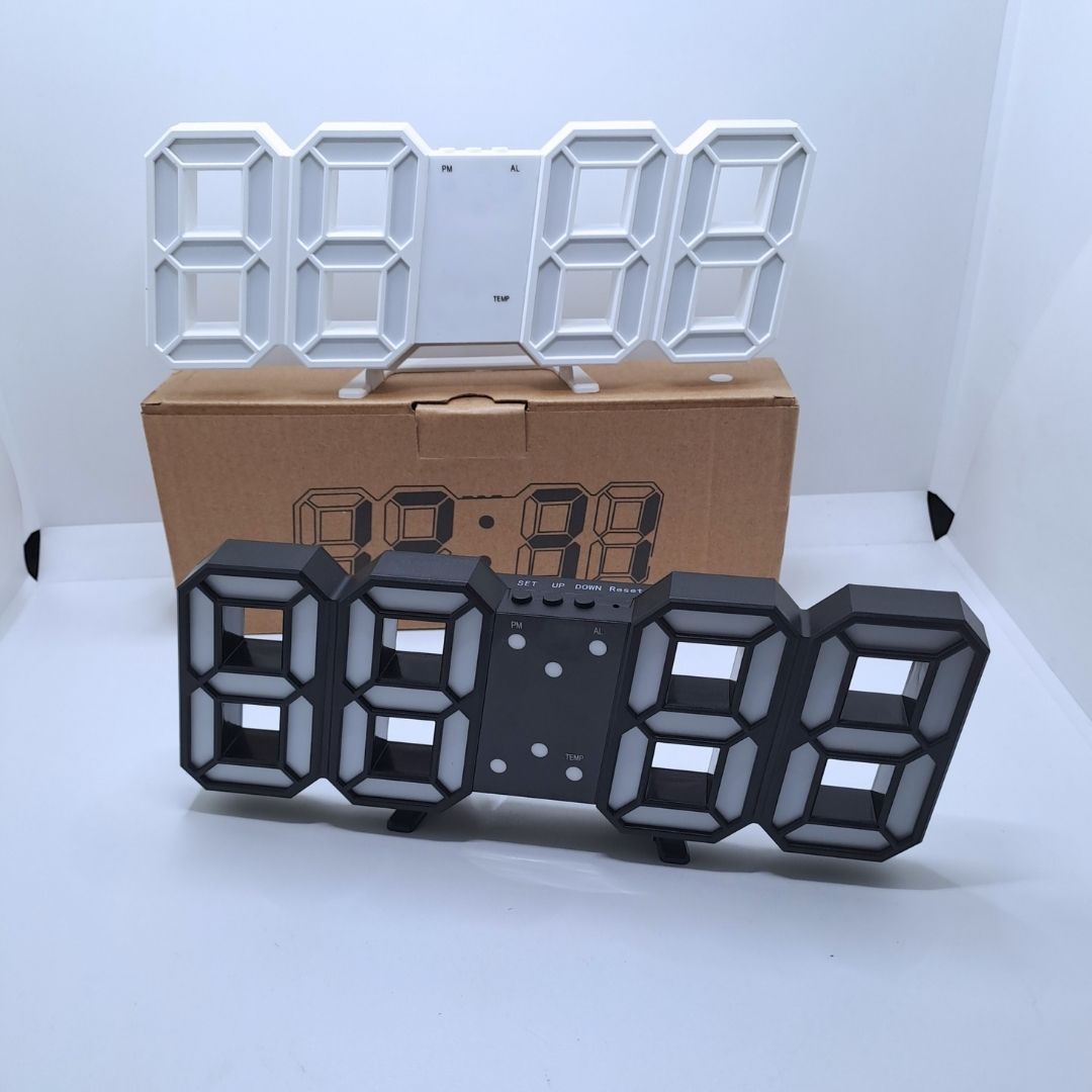 Modern 3D LED Digital Wall & Desk Alarm Clock - Smart with Temperature Calendar and Auto-Dimming Bedroom Office Livingroom Gaming Setup USB Punk Cyber Retro Time Date Decor Aesthetics Graduation Black