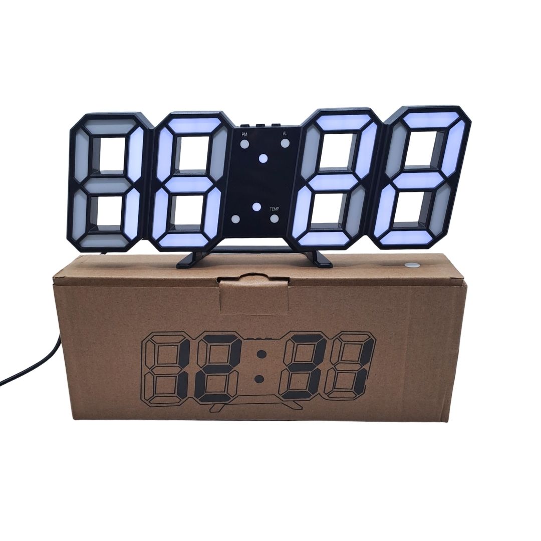 BLACK 3D LED Smart Digital Clock - Multifunctional Desk & Wall Clock with Alarm Thermometer Calendar Auto-Dimming Display USB Powered Creative Decor Home Office Bedroom Time Date Temperature Unique