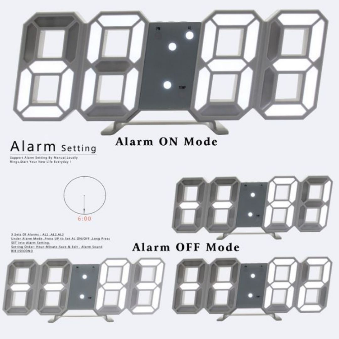 Modern 3D LED Digital Wall & Desk Alarm Clock - Smart with Temperature Calendar and Auto-Dimming Bedroom Office Livingroom Gaming Setup USB Punk Cyber Retro Time Date Decor Aesthetics Graduation Black