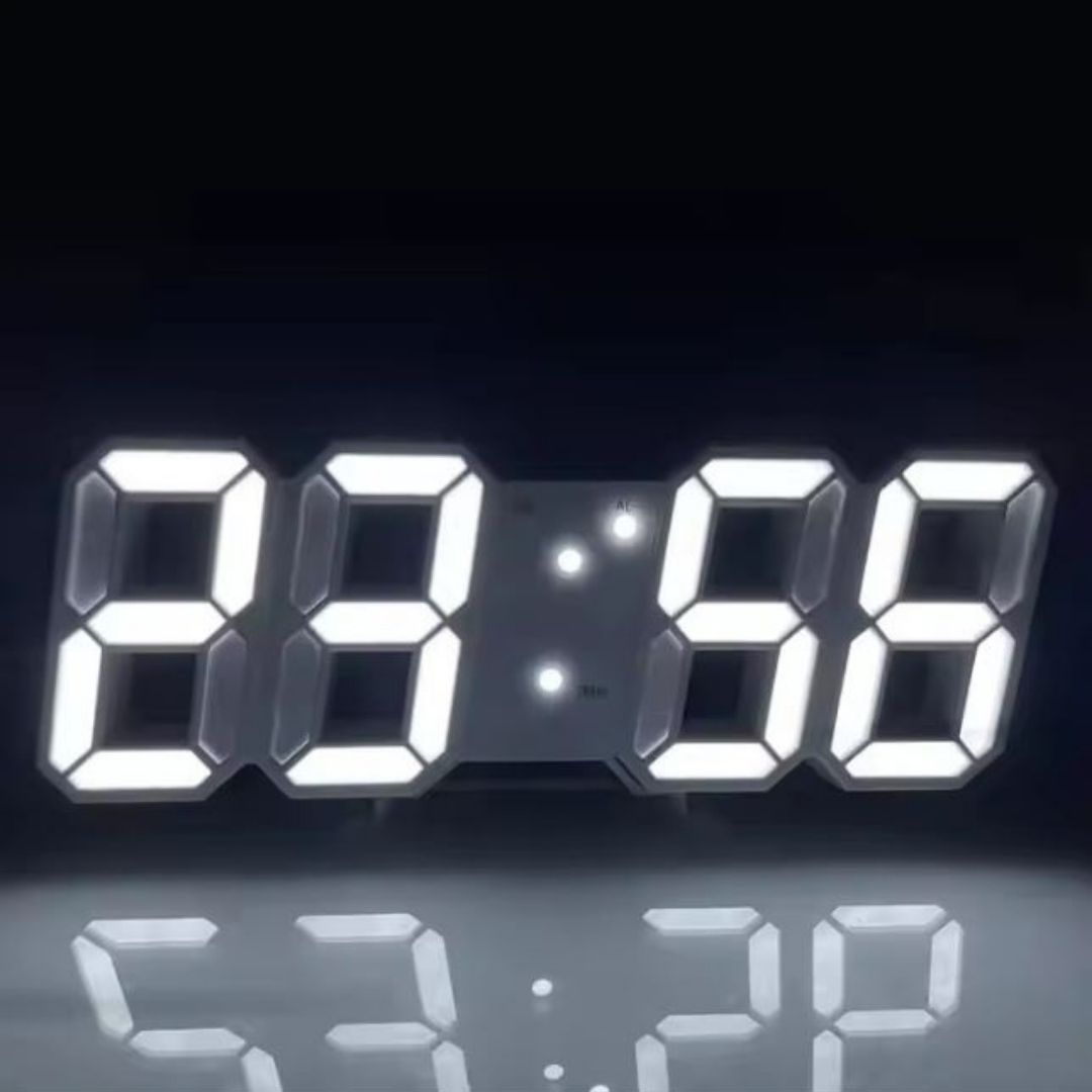 WHITE 3D LED Digital Alarm Clock Smart USB Desk & Wall Clock with Temperature Date 3 Alarm Auto Dimming & Snooze Modern Home Office Décor Living Room Cyberpunk Time Luminous Multifunctional Gift Idea