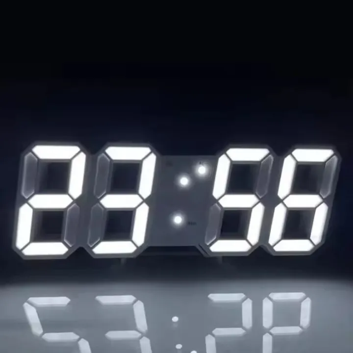 WHITE 3D LED Digital Alarm Clock Smart USB Desk & Wall Clock with Temperature Date 3 Alarm Auto Dimming & Snooze Modern Home Office Décor Living Room Cyberpunk Time Luminous Multifunctional Gift Idea