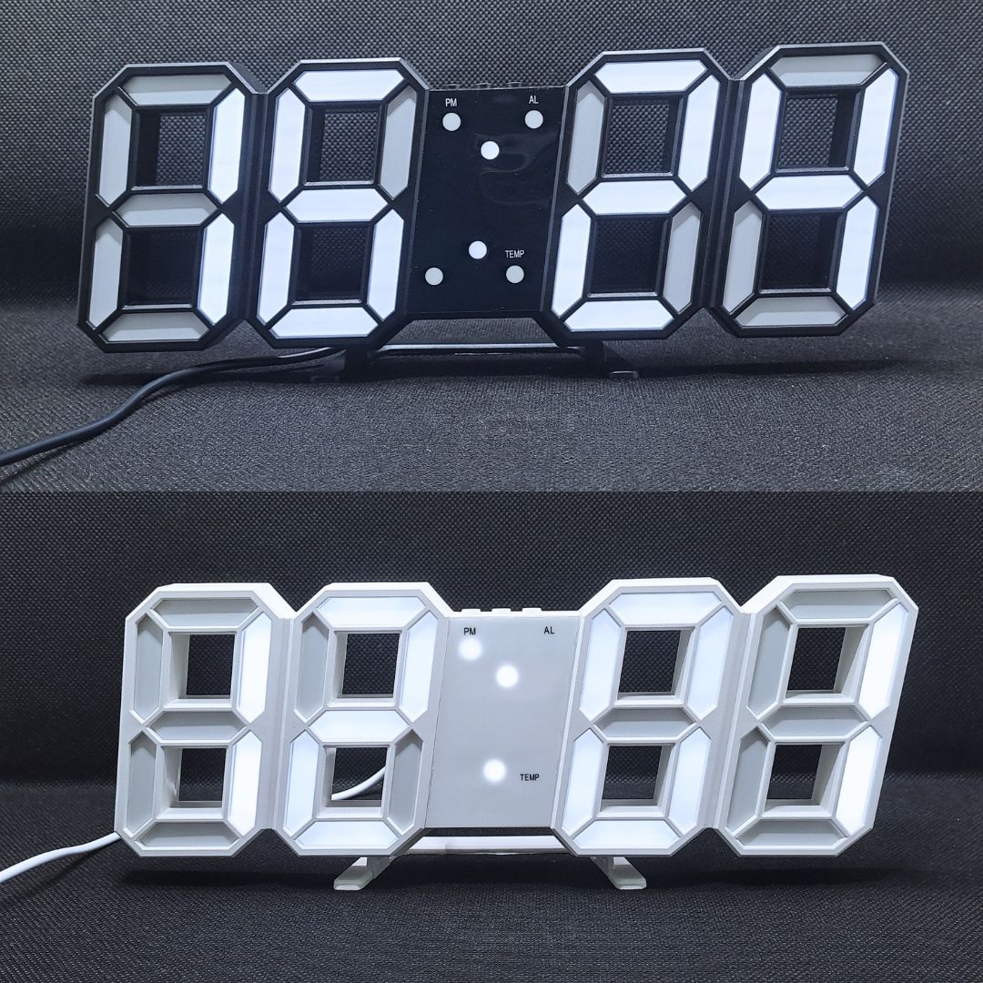 Modern 3D LED Digital Wall & Desk Alarm Clock - Smart with Temperature Calendar and Auto-Dimming Bedroom Office Livingroom Gaming Setup USB Punk Cyber Retro Time Date Decor Aesthetics Graduation Black