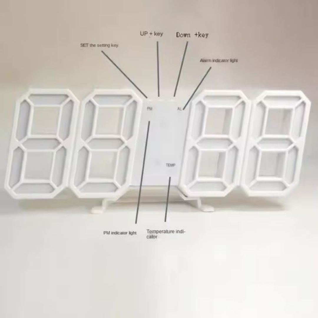 WHITE 3D LED Digital Alarm Clock Smart USB Desk & Wall Clock with Temperature Date 3 Alarm Auto Dimming & Snooze Modern Home Office Décor Living Room Cyberpunk Time Luminous Multifunctional Gift Idea
