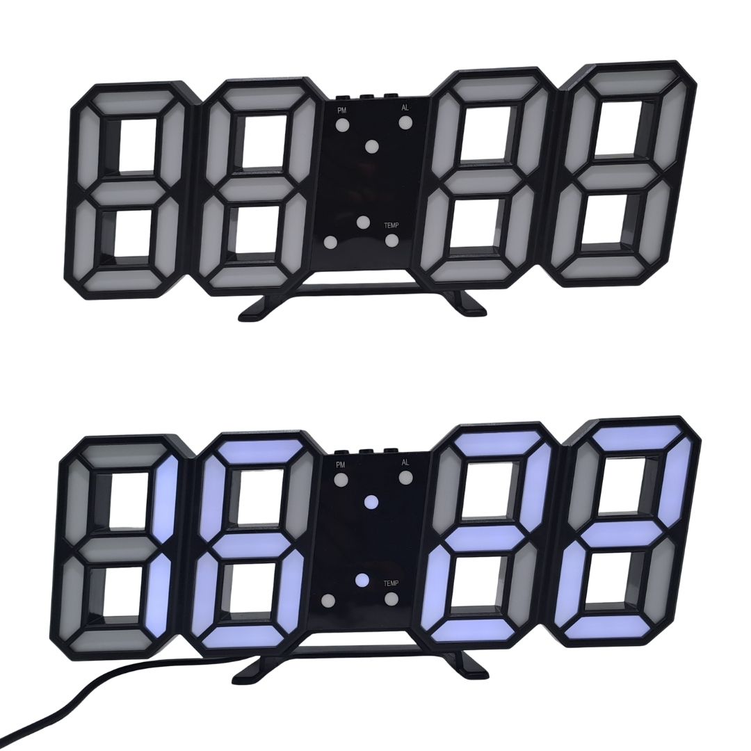 BLACK 3D LED Smart Digital Clock - Multifunctional Desk & Wall Clock with Alarm Thermometer Calendar Auto-Dimming Display USB Powered Creative Decor Home Office Bedroom Time Date Temperature Unique