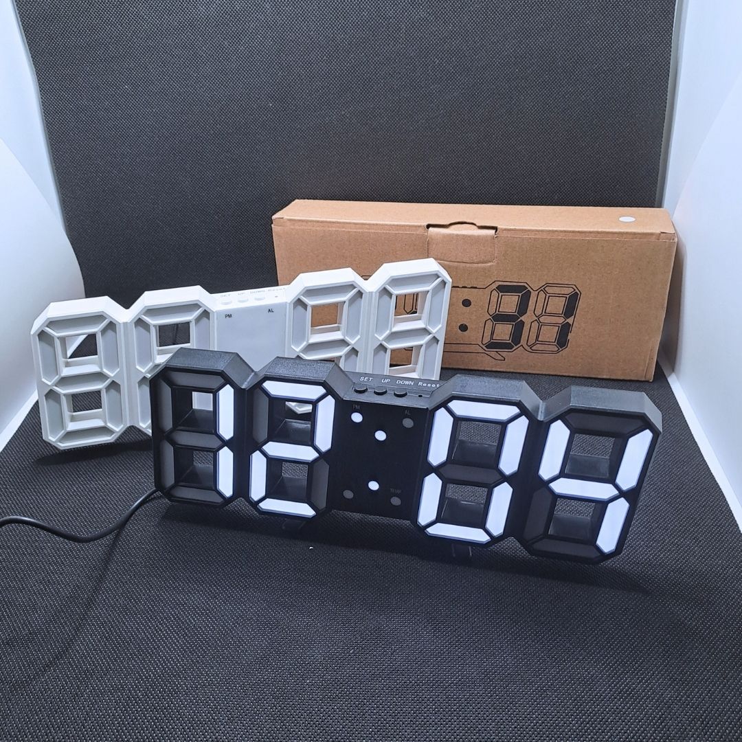 Modern 3D LED Digital Wall & Desk Alarm Clock - Smart with Temperature Calendar and Auto-Dimming Bedroom Office Livingroom Gaming Setup USB Punk Cyber Retro Time Date Decor Aesthetics Graduation Black