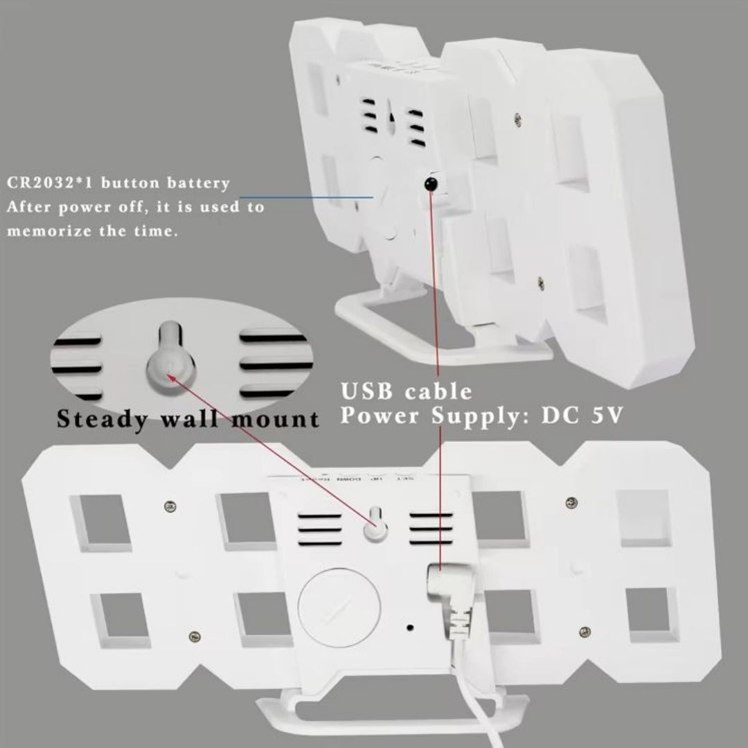 Modern 3D LED Digital Wall & Desk Alarm Clock - Smart with Temperature Calendar and Auto-Dimming Bedroom Office Livingroom Gaming Setup USB Punk Cyber Retro Time Date Decor Aesthetics Graduation Black