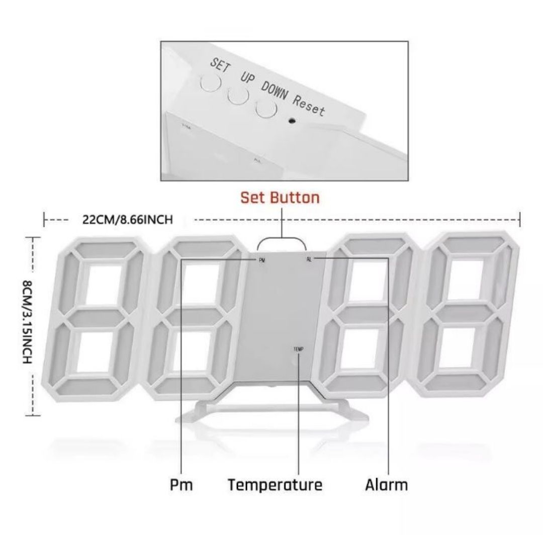 Modern 3D LED Digital Wall & Desk Alarm Clock - Smart with Temperature Calendar and Auto-Dimming Bedroom Office Livingroom Gaming Setup USB Punk Cyber Retro Time Date Decor Aesthetics Graduation Black