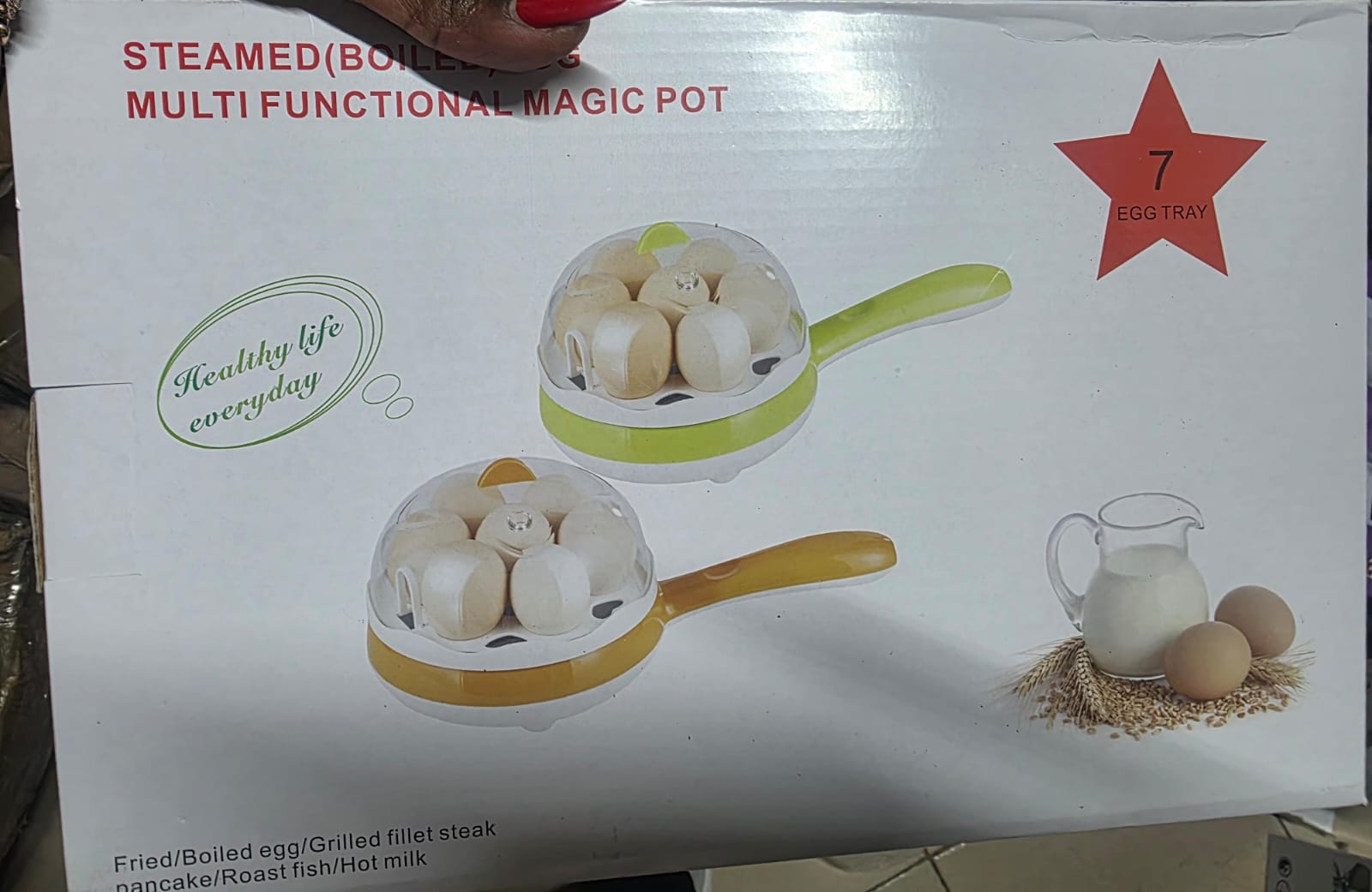 2 in 1 Single Layer Egg Boiler Steamer Cooker with Handle and Capacity of 7  Eggs | Egg Boiling Non-Stick Steamer and Egg Frying Pan Machine