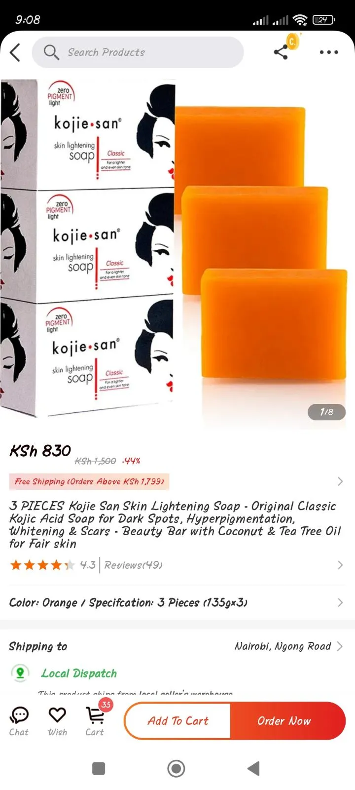 Kojie San Skin Brightening Soap - Original Kojic Acid Soap for Dark Spots,  Hyperpigmentation, & Scars with Coconut & Tea Tree Oil- 135g x 4 Bars