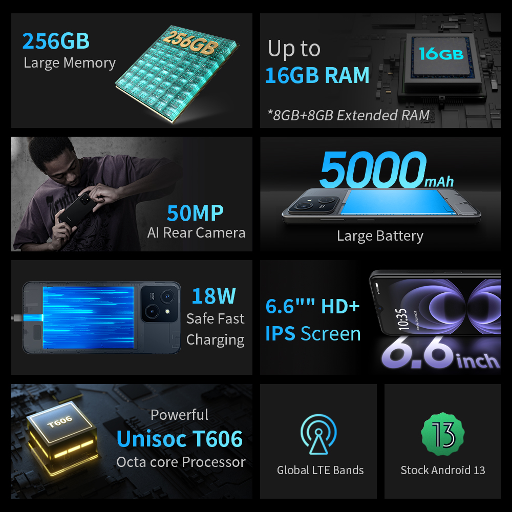 FreeYond M5A,8GB+256GB,4G 6.6" Smartphone 5000mAh,Dual Sim New Android Phone