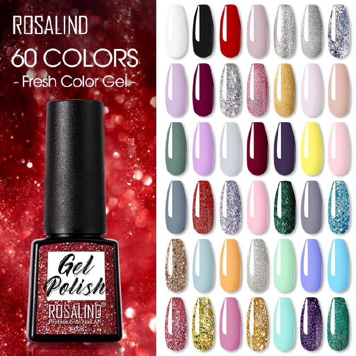 One Piece ROSALIND 7.3ML Red Glitter Gel Polish 7ML Hybrid Varnishes All For Manicure Nails Art Base Top Coat UV Vernis Semi Permanent Gellak