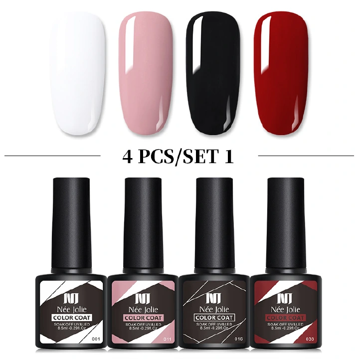 4PCS/SET 8ML Reflective Glitter Gel Pink Sequins Gel Nail Polish Soak Off UV Nail Gel Semi-permanent Nail Art Decoration