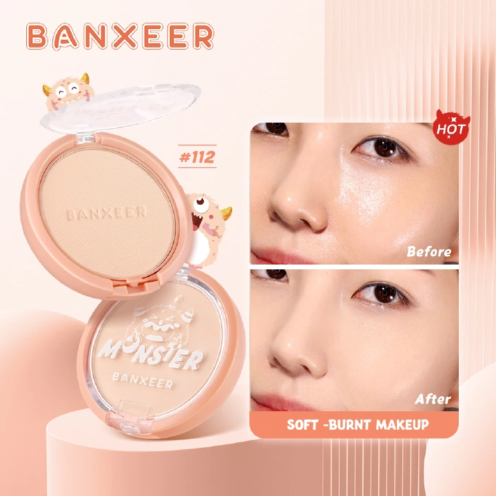 BANXEER Face Setting Powder Makeup Compact Powder Oil-control Cushion Compact Waterproof Matte Smooth Concealer Pressed Powder