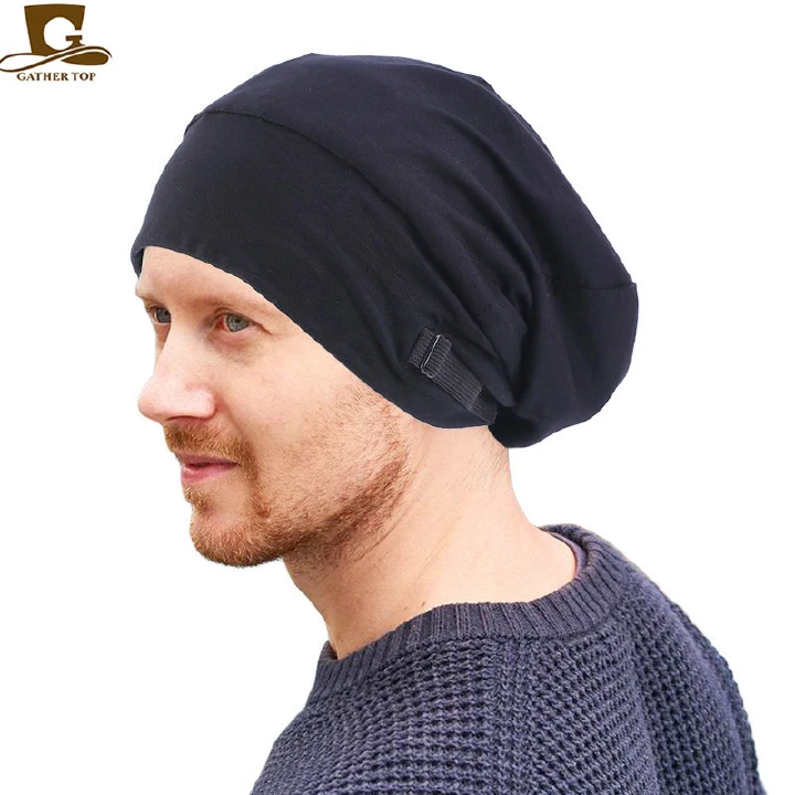 Comfortable Adjustable Spandex Cotton Bonnet Hijab Turban Baggy Chemo Cap Satin Lined Beanie Sleeping Cap Headwrap Turban Male