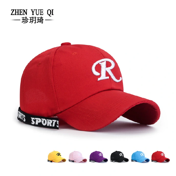 Wholesale custom Korean letter R streamer cap for men couples street shade baseball caps embroidery logo sports 5 panel hat