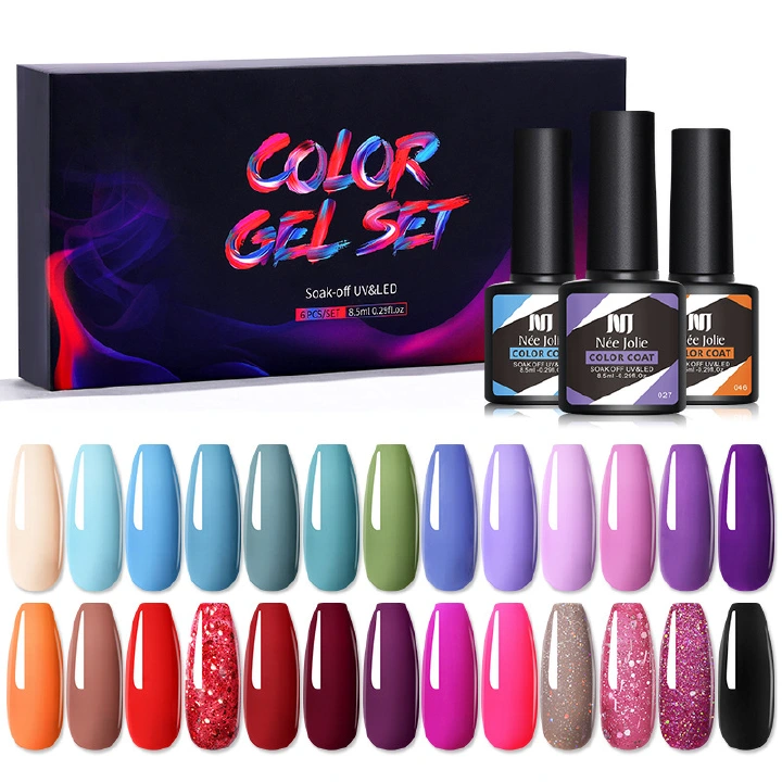 6PCS/SETS 8.5ML Gel Nail Polish Purple Green Series Color Semiperment Led UV Varnish Hybrid Matt Top Base Coat Nail Art Manicure
