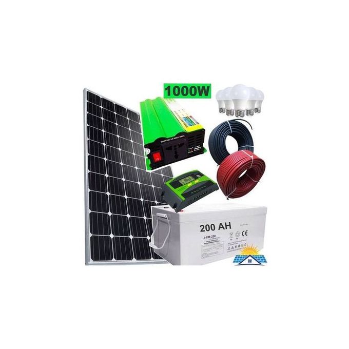 Sunlight Solar 300Watts Solar Panel Full Kit All Weather + 200Ah Solar Battery + 1000W Solar Power Inverter + 20Ah Solar Charger Controller + 5 DC Bulbs + 10M Cable