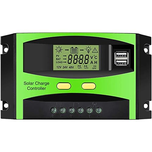 Solarmax 30A Solar Charger Controller, 12V/24V Solar Panel Intelligent Regulator With Dual USB Port And PWM LCD Display