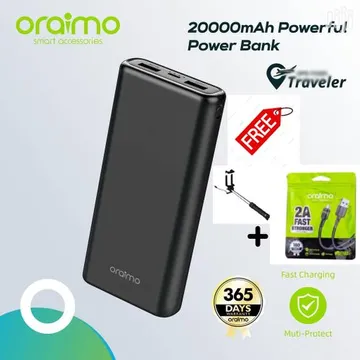 Black 20000mAh (74Wh) Oraimo Traveler 4 Pro 20W PD3.0 Power Bank