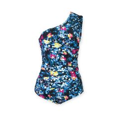 BEAUTITA Women's One Shoulder One Piece BLACK PALACE Swimsuit Asymmetry Tummy Control Monokini Floral Print Swimwear Slimming Bathing Suit 16 As Picture