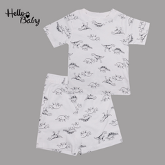 HELLO BABY Boys 100% Cotton Sleeve Top and Shorts 2 Piece Pajama Sets - Dinosaur Print as picture 3T