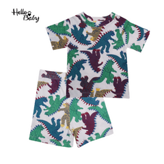 HELLO BABY Boys 100% Cotton Sleeve Top and Shorts 2 Piece Pajama Sets - Godzilla Print as picture 12M