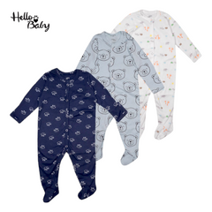 Hello Baby Newborn Baby Boys Girls 3 Pieces 100% Cotton Long Sleeve Ribbed Button Jumpsuit Outfit Clothes Set as picture 24 Months
