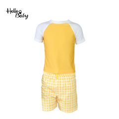 HELLO BABY Baby Toddler Boys 2 Pieces Swimsuit Sets Color Match Top Yellow Shorts Bathing Suit Rash Guards Sunsuit Swimwear 12M As Picture