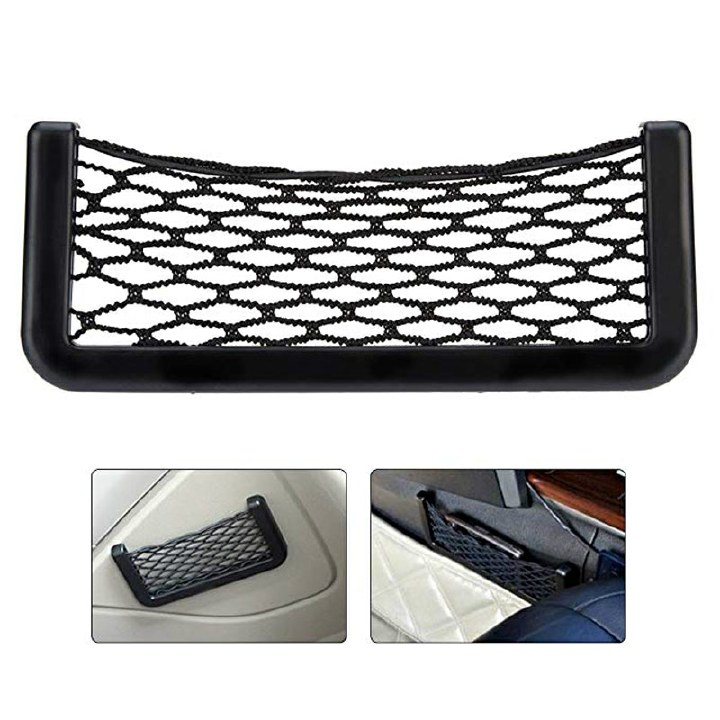 Universal Black Car Net Bag Phone Holder Storage Pocket Organizer Car Mesh Net Holder Pocket  for Wallet, Keys, Pens, and MORE