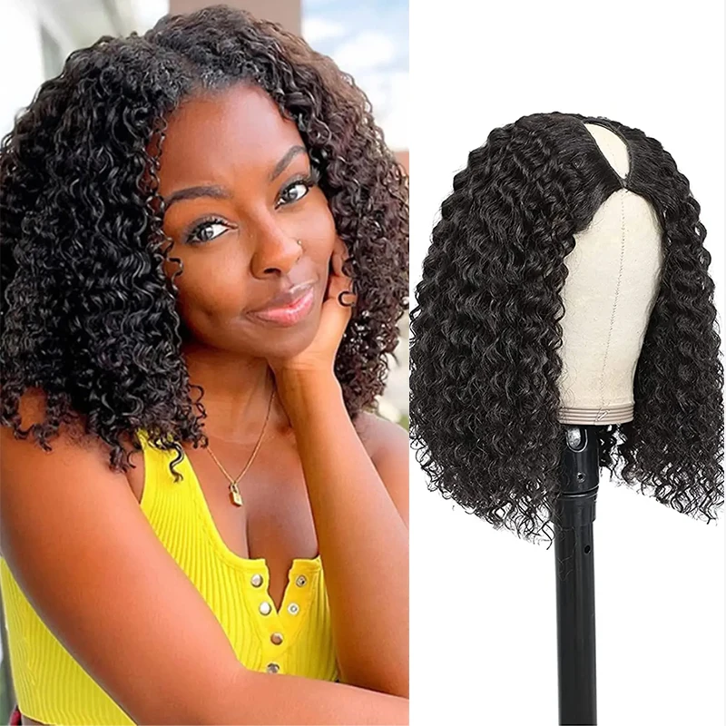 U V Part Wig Deep Curly Wave Heat Resistant Synthetic Hair Wigs Full Machine Made Wig Water Wave Hair Wigs For Women