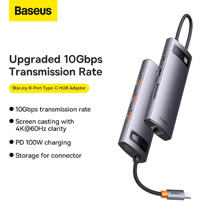 Baseus 8-in-1 Type-C HUB Star Joy Series Multifunctional Docking Station-8-Port | Adapter HUB USB-C - HDMI/ 3*USB3.1/ RJ45/ SD/TF / PD 100W