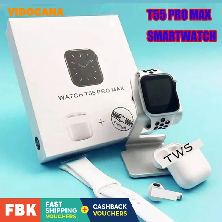 【Fast Shipping】AIdonaca Smart Watch Bluetooth Calling Blood Pressure Heart Rate Monitor Sports Fitness Bracelet Smartwatch+Free Gift T55 Pro Max Men Women Bluetooth Earphone Pink as picture