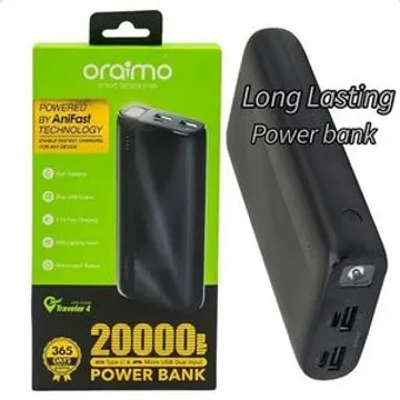 Black 20000mAh (74Wh) Oraimo Traveler 4 Pro 20W PD3.0 Power Bank