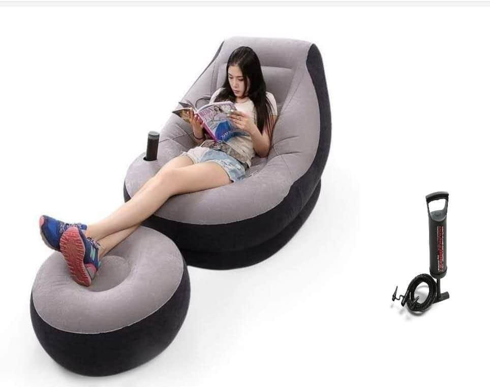 Inflatable Sofa PVC Flock Foldable Air Lazy Couch Seat Blow Up Chair 100 x  55 CM | eBay