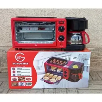 3-in-1 Breakfast Station - Coffee Maker, Non-Stick Griddle, and Toaster  Oven - Versatile Breakfast Maker Machine with Timer for