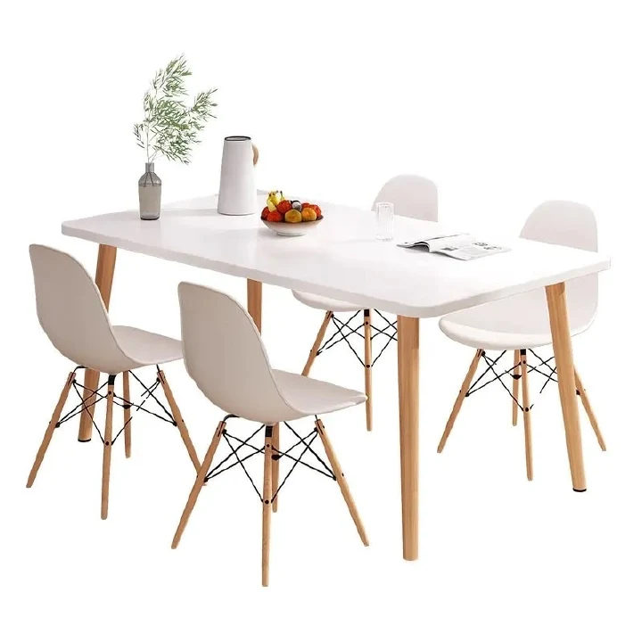 Four seater minimalist modern dining. Four strong chairs enhanced with metal rods One table size 120×60×70cm Metal stands