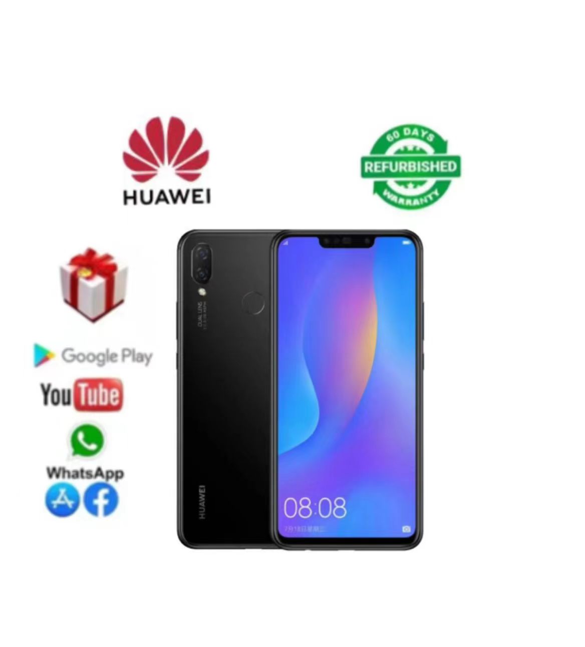 Refurbished Phones Original HUAWEI Nova 3i Smartphone Android 6.3 inch 16MP+24MP Camera 4/6GB+128GB Mobile phones 4G Network Global Cell Black 6+128GBlack,6+128G