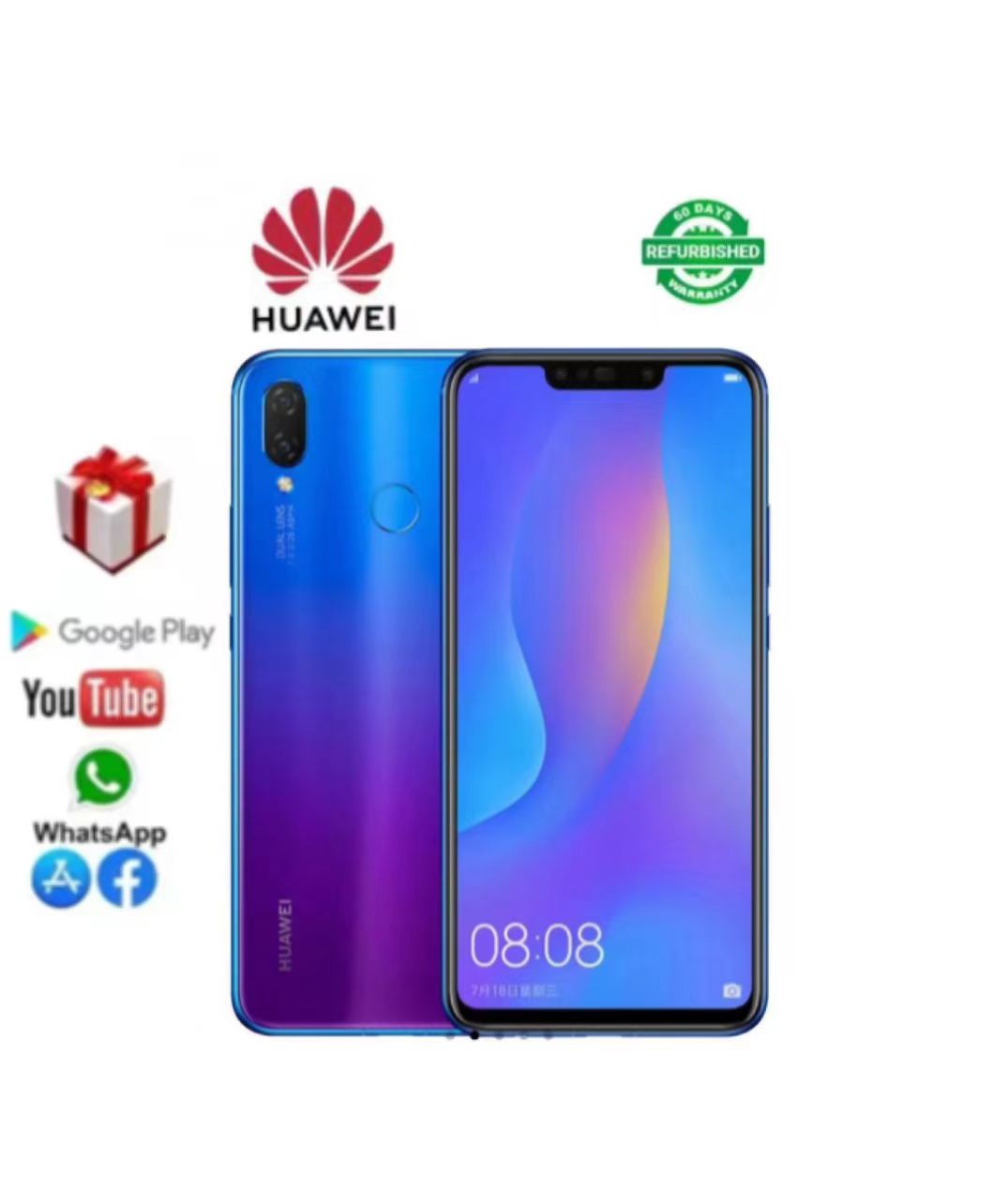 Refurbished Phones Original HUAWEI Nova 3i Smartphone Android 6.3 inch 16MP+24MP Camera 4/6GB+128GB Mobile phones 4G Network Global Cell