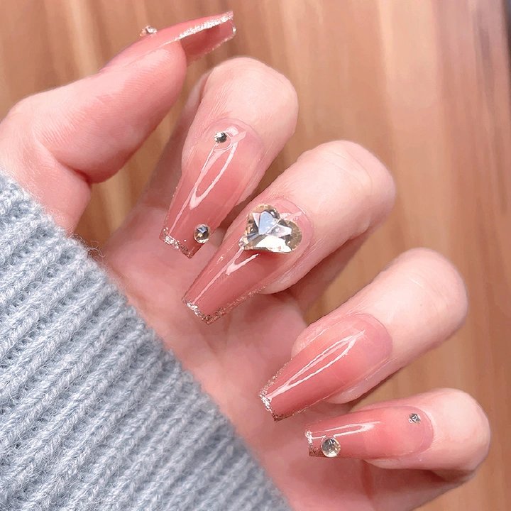 24Pcs Fake Nails New Glitter Diamonds Wearable Nails Nail Art Explosion Nail Patches Wearable Nail Patch,Reusable Stick On Nails Press on Full Cover False Nail