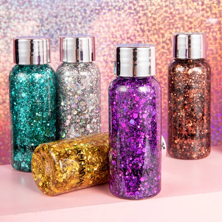 Body Glitter Gel ,Face Glitters Body Gel Sequins Shimmer Liquid Eyeshadow, Chunky Glitter for Face Hair Nails, Holographic Cosmetic Laser Powder Festival Makeup 35ml