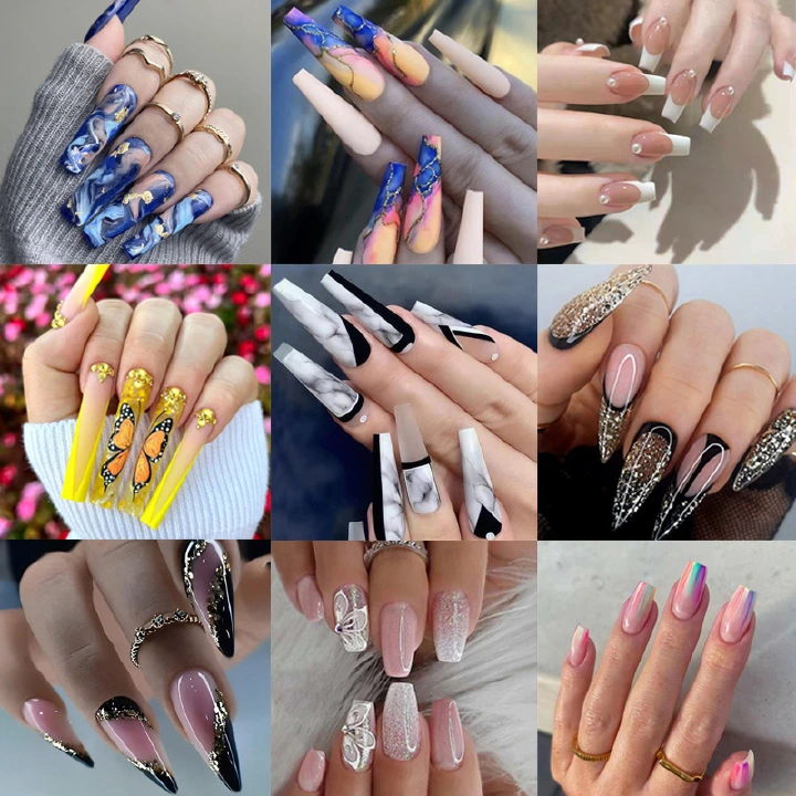 24Pcs Fake Nails Long Handmade Wearable Nail Nail Art Nail Patch Nail Art Patch，Reusable Stick On Nails Press on Full Cover False Nail Removable Fake Nails