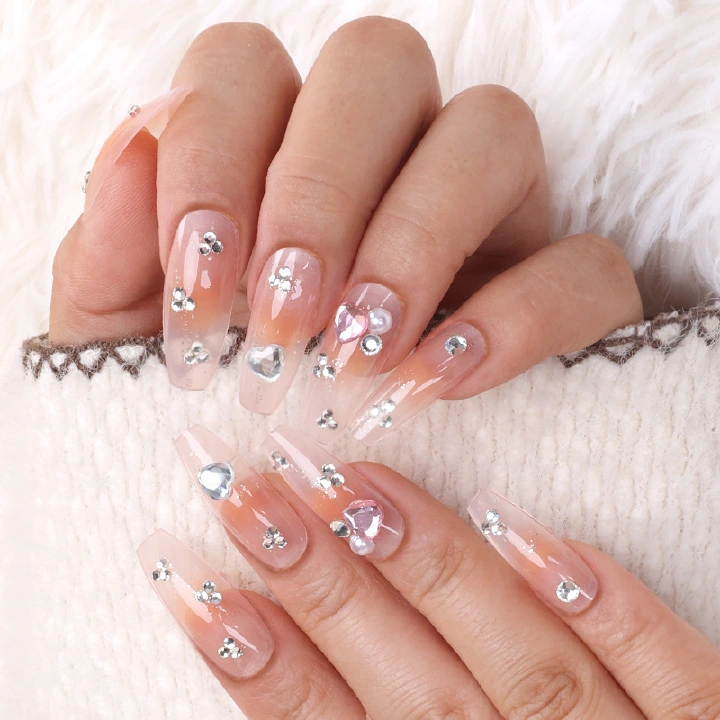 24Pcs Fake Nails Long Handmade Wearable Nail Nail Art Nail Patch Nail Art Patch，Reusable Stick On Nails Press on Full Cover False Nail Removable Fake Nails