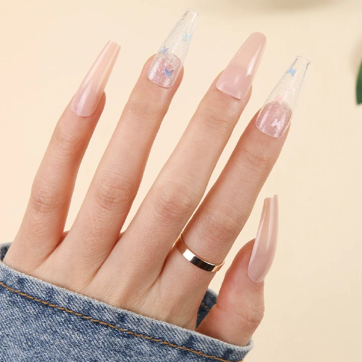 24Pcs Fake Nails Long Handmade Wearable Nail Nail Art Nail Patch Nail Art Patch，Reusable Stick On Nails Press on Full Cover False Nail Removable Fake Nails