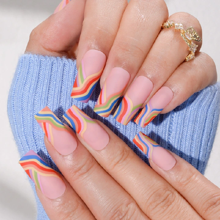 24Pcs Fake Nails Long Handmade Wearable Nail Nail Art Nail Patch Nail Art Patch，Reusable Stick On Nails Press on Full Cover False Nail Removable Fake Nails