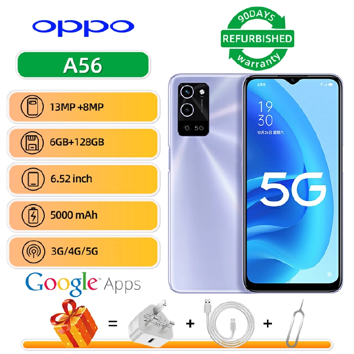 Refurbished mobile phone Oppo A56 5g 6.52 inch screen 13MP camera 5000mAh battery 10W charge used phone