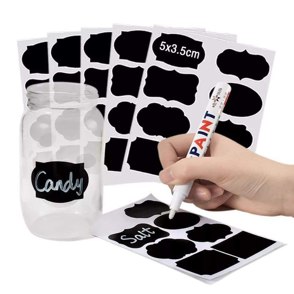 Chalkboard Labels for Jars 40pcs - Waterproof Reusable Chalk Sticker Labels  for Containers Storage Jars - 8 Unique Shapes (Pack of 40)