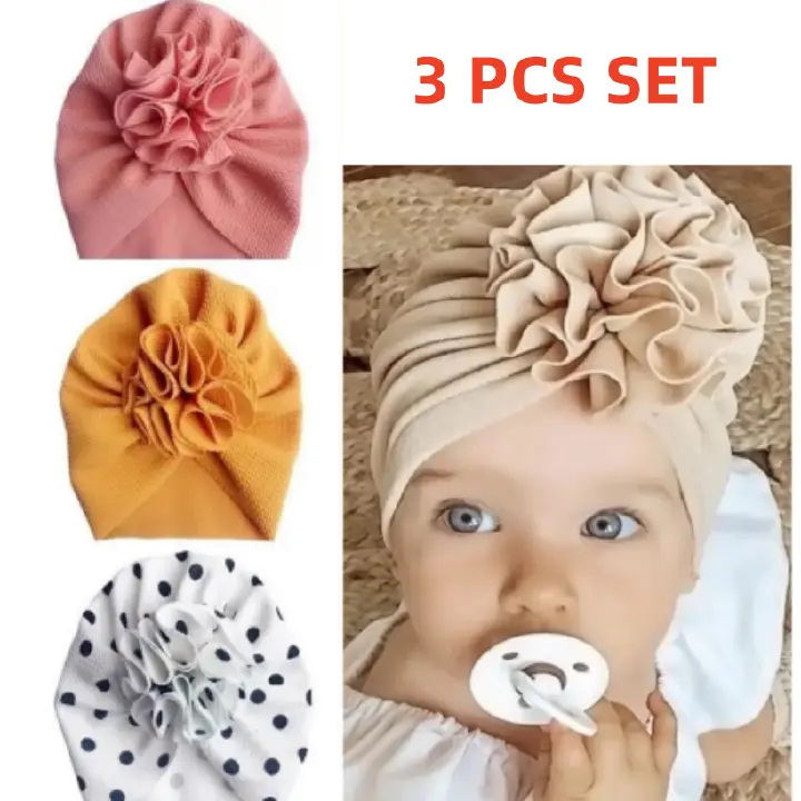 3 Pcs Cute Flower Baby Hat Toddler Turban Infant Head wraps Kids Bonnet Newborn Toddler Beanie Cap for 0-18m Baby Girl Hats Solid Color Newborn Cap Headwear Hair Accessories Suitable For Gift