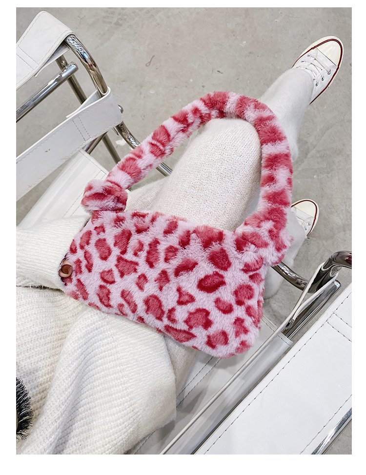 Fashion Simple Hot Sale Handbags For Girls Ladies Animal faux fur Sling Bag Small Cow black and white stripes Leopard print Underarm Shoulder Bags Custom Solid Soft Fur Purse For W PinkPink